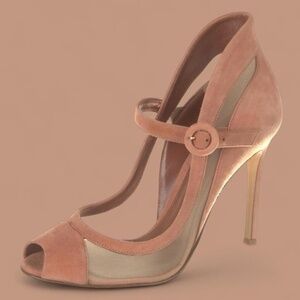 GIANVITO ROSSI Suede Mesh Accents Peep Toe Pumps, Size 36.5